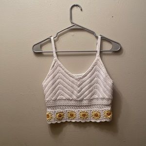 White Crochet Crop with Flowers